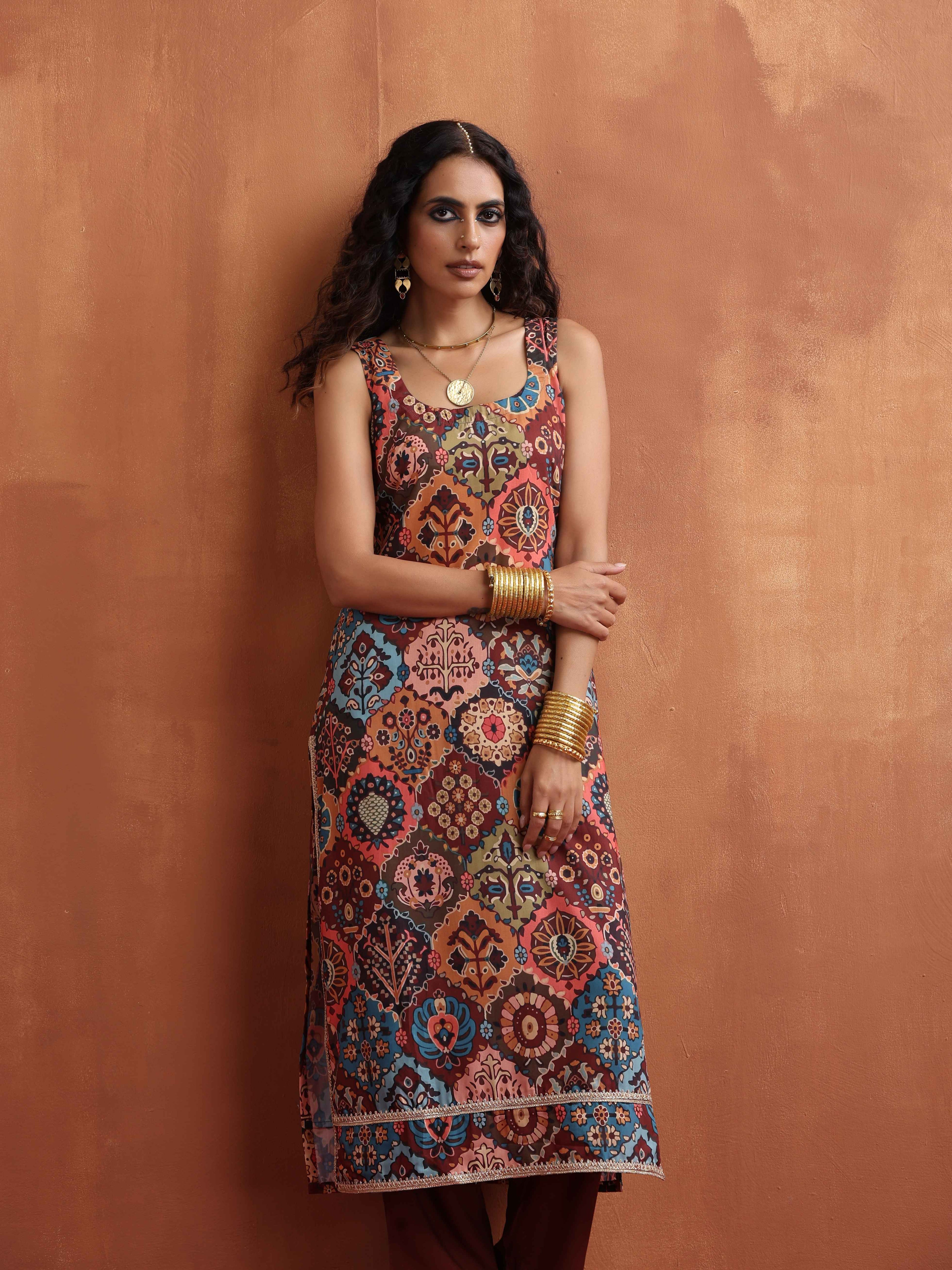 trueBrowns Cola Print Straight Kurta Set | Grocsy
