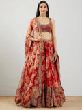 Tulsi Art Shraddha Kapoor Red Floral Printed Organza Wedding Wear Lehenga Choli | Grocsy