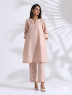 trueBrowns Light Pink Slub Kurta Co-ord Set | Grocsy