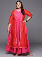 Ahalyaa Plus Size V-neck Maxi Ethnic Dress | Grocsy