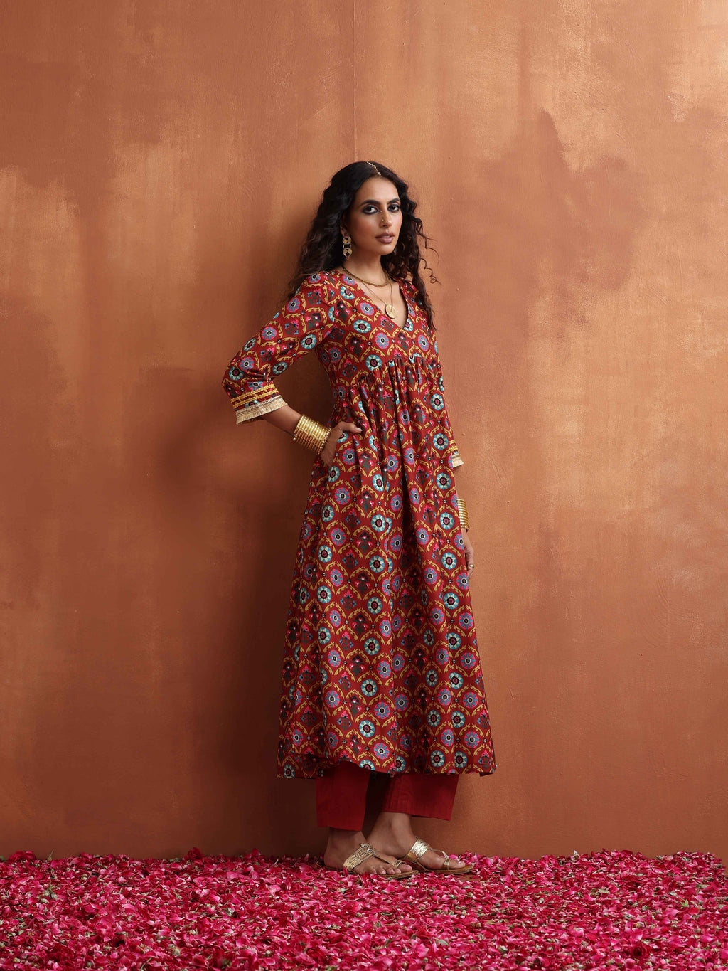 trueBrowns Maroon Flared Anarkali Kurta Set | Grocsy