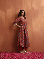 trueBrowns Maroon Flared Anarkali Kurta Set | Grocsy