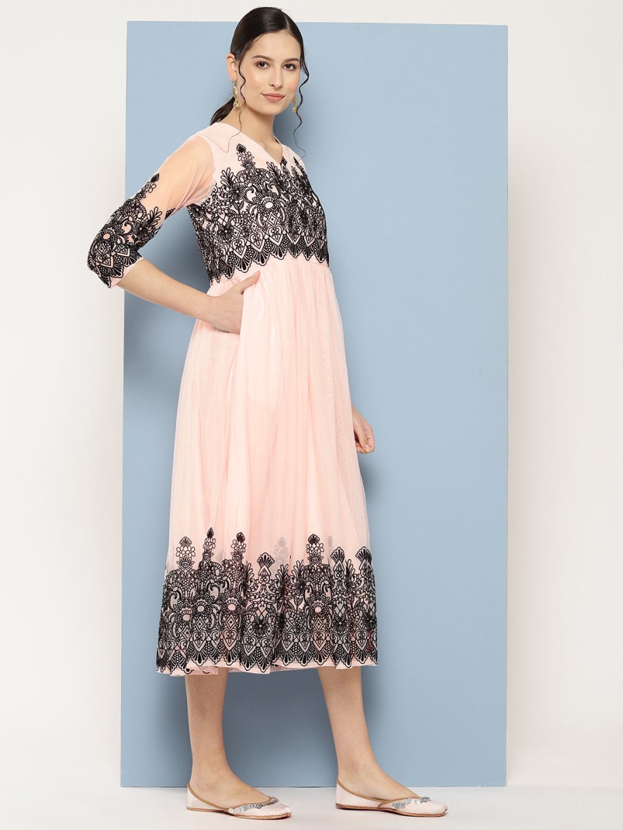 Ahalyaa Ethnic Motifs Printed Midi Empire Dress | Grocsy