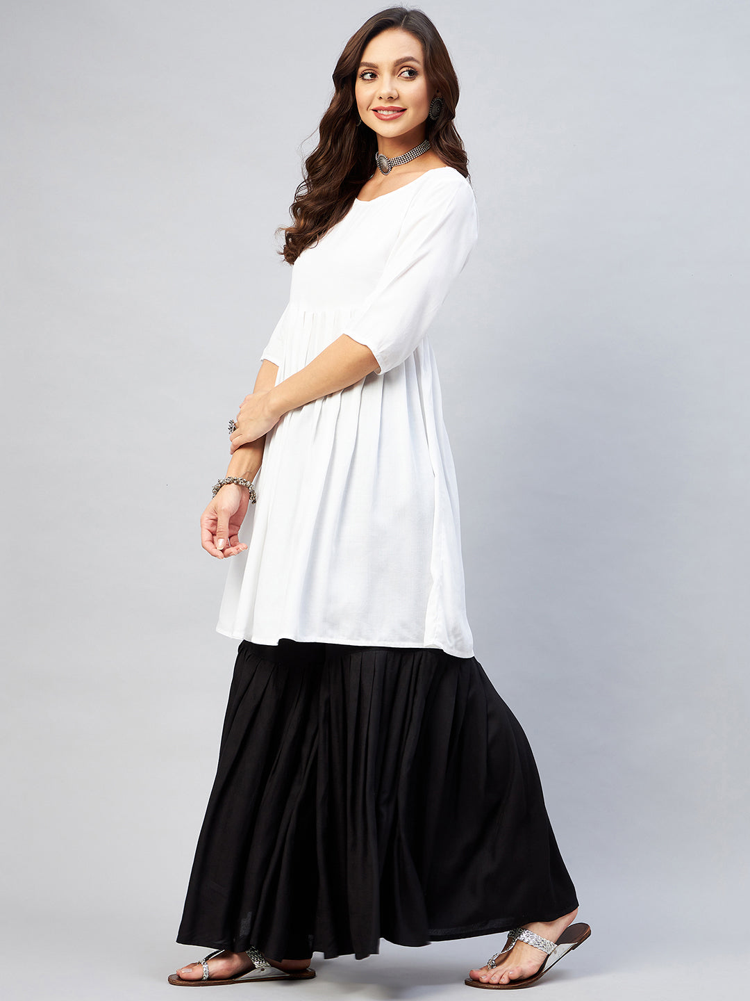 InWeave Women's Cream Short Anarkali Kurta | Grocsy
