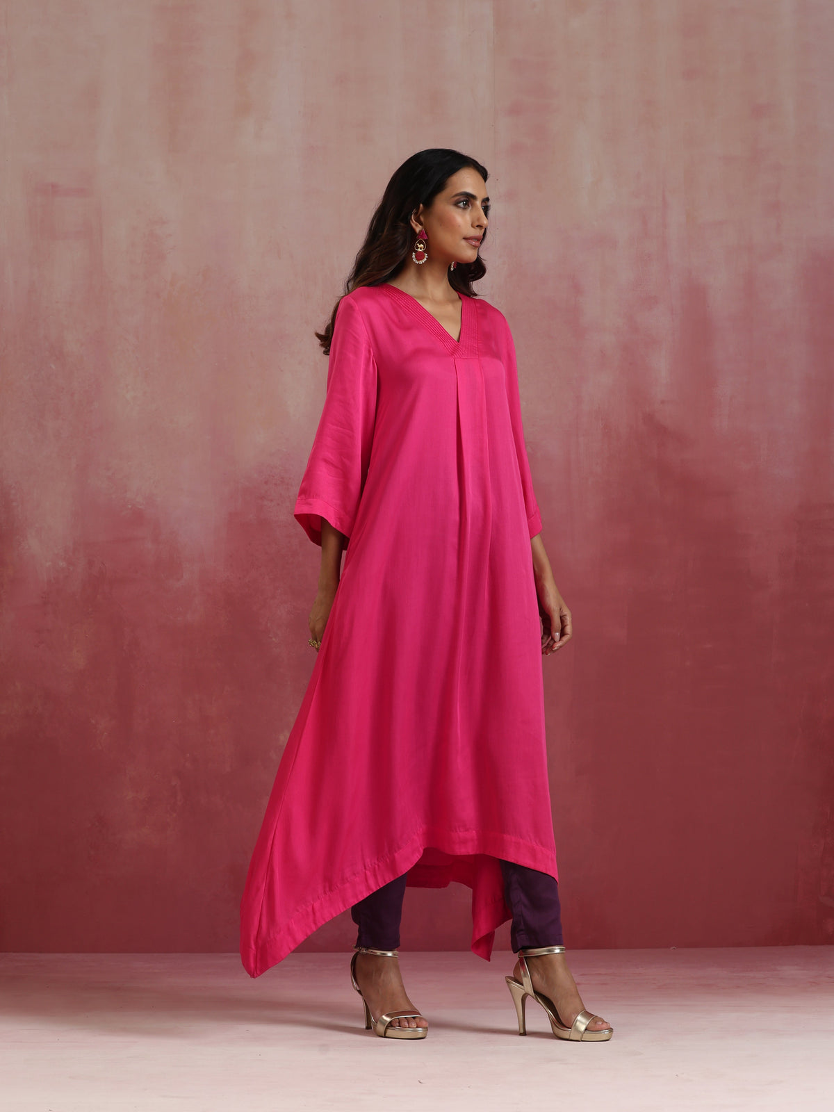 trueBrowns Pink Modal Boxpleat Kurta Set | Grocsy