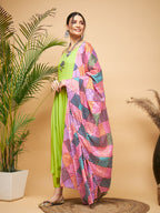 InWeave Women's Lime Green Strappy Set W Square Bandhani Print Silk Dupatta | Grocsy