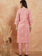 InWeave Women's Mauve Floral Jaal Gota Work Straight Kurta Pant Set | Grocsy