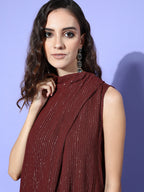 InWeave Women's Maroon Lurex Tie Up Top | Grocsy
