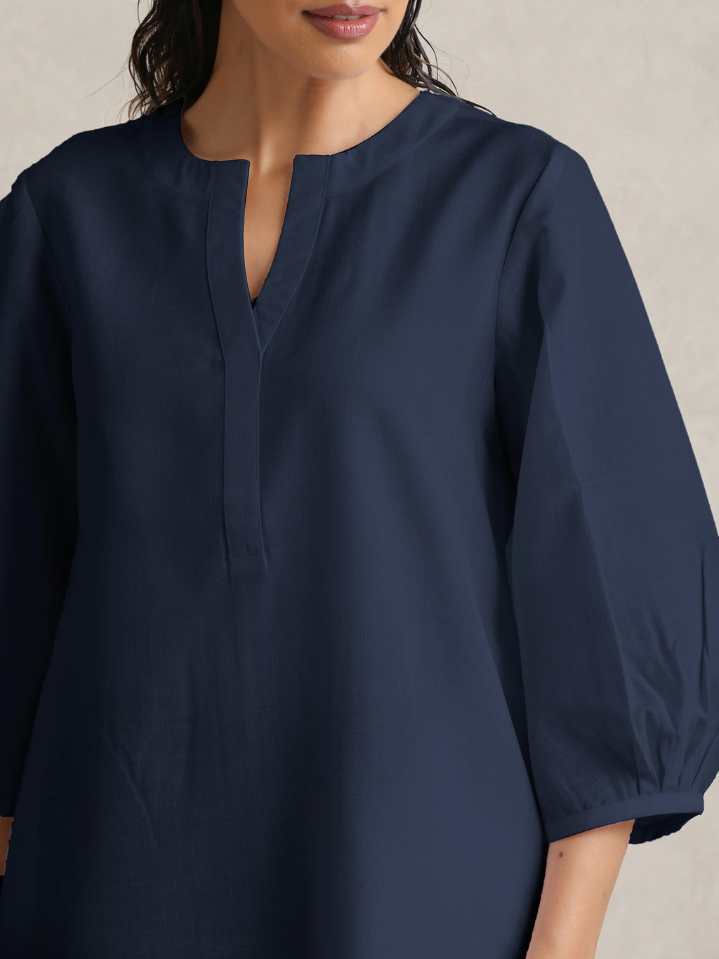 trueBrowns Blue Cotton Blend Short Kurta | Grocsy