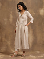 trueBrowns Beige Zig-Zag Print Silk Angrakha Kurta Pant Set | Grocsy