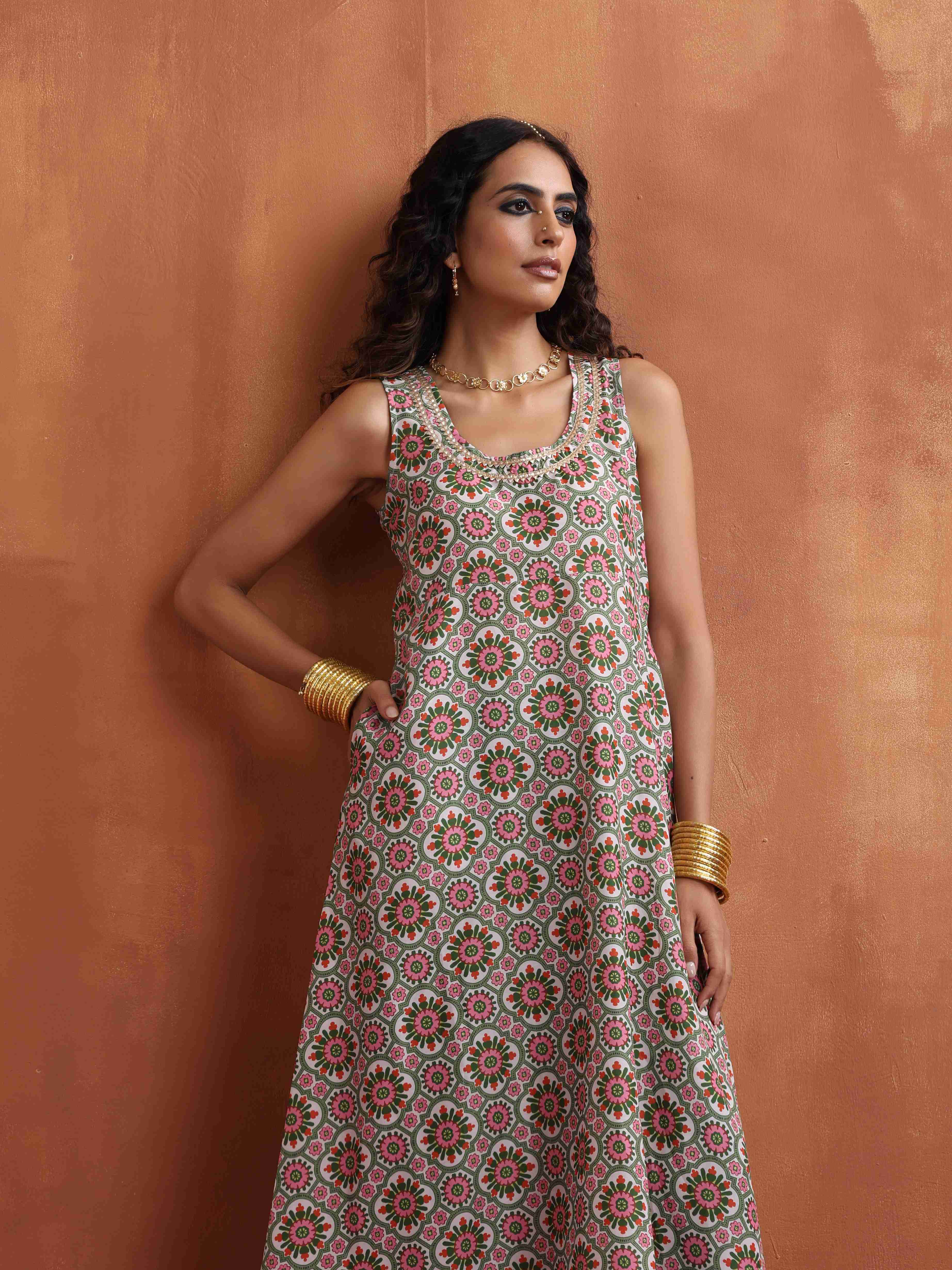 trueBrowns Off White Print Flared Anarkali Kurta Set | Grocsy