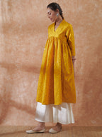 InWeave Women's Mustard Mirror Work Flared Kurta | Grocsy