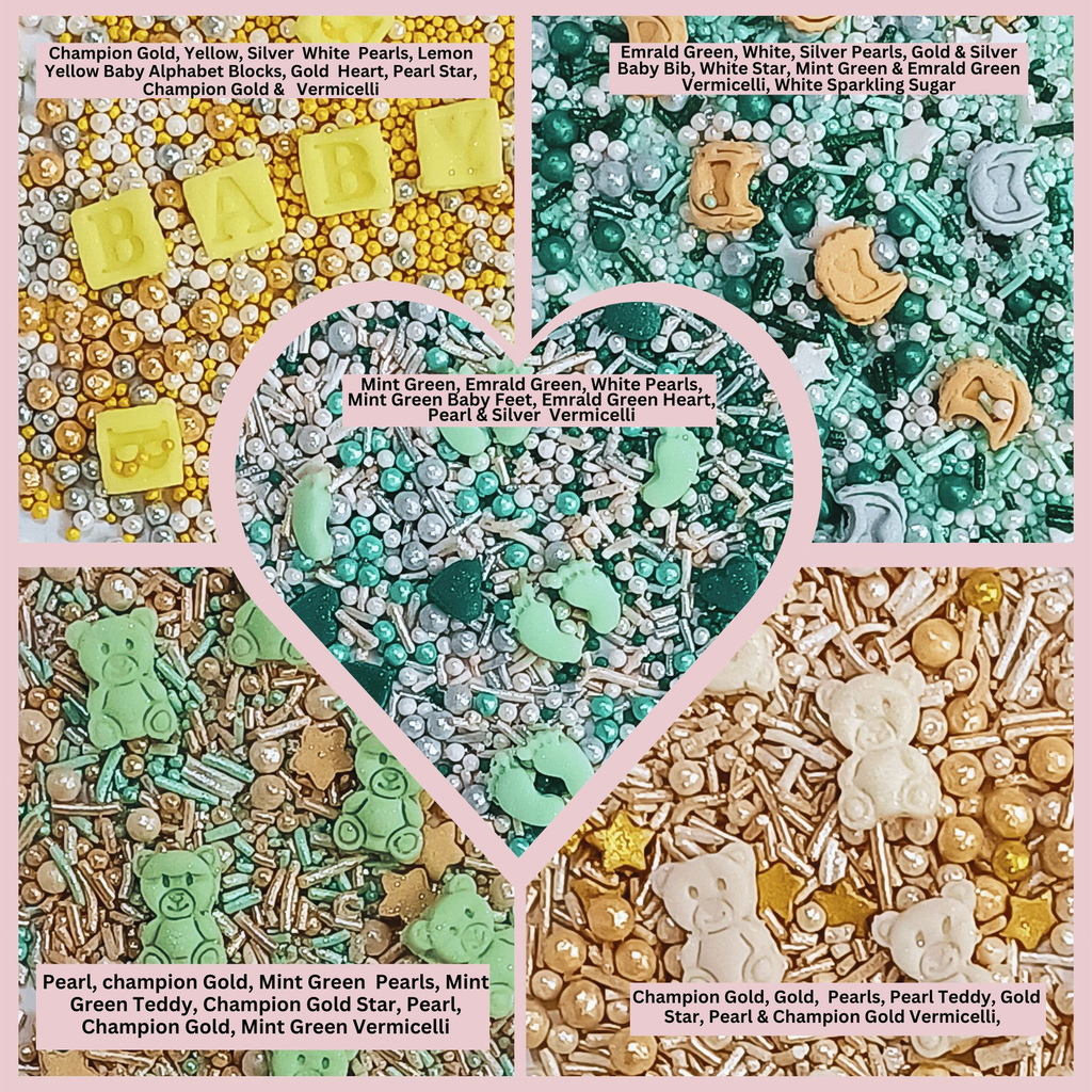 Confect Baby Shower Sprinkles | Birthday Sprinkles | Gender Reveal Sprinkles Pack of 5 (BABY SHOWER -08) | Grocsy