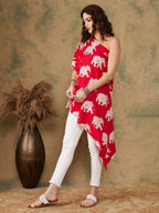 InWeave Women's Red Elephant Print Oneshoulder Top | Grocsy
