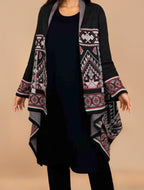 trueBrowns Black Woollen Geometric Kaftan Cape | Grocsy