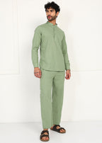Fabmade Sage Linen Kurta Co-Ord Set | Grocsy