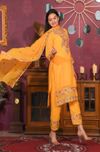 Teeya Creation Yellow Color Faux Georgette Silk Heavy Embroidery Work Fully Stitched Salwar Suit | Grocsy