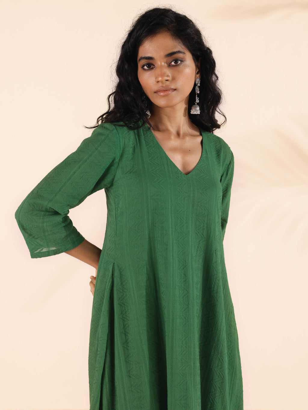 trueBrowns Green Cotton Dobby Kurta Pant Set | Grocsy