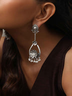 trueBrowns Silver Tone Floral Chandbaali Earrings | Grocsy