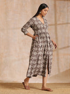trueBrowns Clay Dabu Overall Print Cotton Wrap Dress | Grocsy