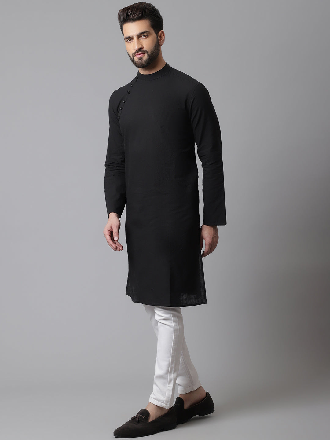 Even Apparels Black Solid Kurta With Band Collar | Grocsy