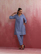 trueBrowns Sky BLue Cotton Kurta Co-ord set | Grocsy