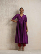 trueBrowns Purple Silk Anarkali Kurta Pant Dupatta Set | Grocsy