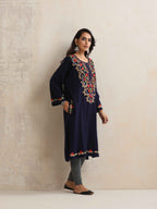 trueBrowns Blue Kashmiri Embroidered Woollen Phiran Kurta | Grocsy