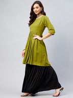 InWeave Women's Olive Short Anarkali Kurta | Grocsy