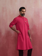 trueBrowns Men's Pink Mandarin Collar Kurta | Grocsy