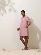 trueBrowns Pink Cotton Linen Dress | Grocsy
