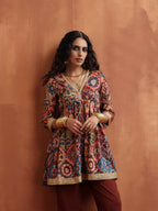 trueBrowns Brown Print Flared Co-ord Set | Grocsy