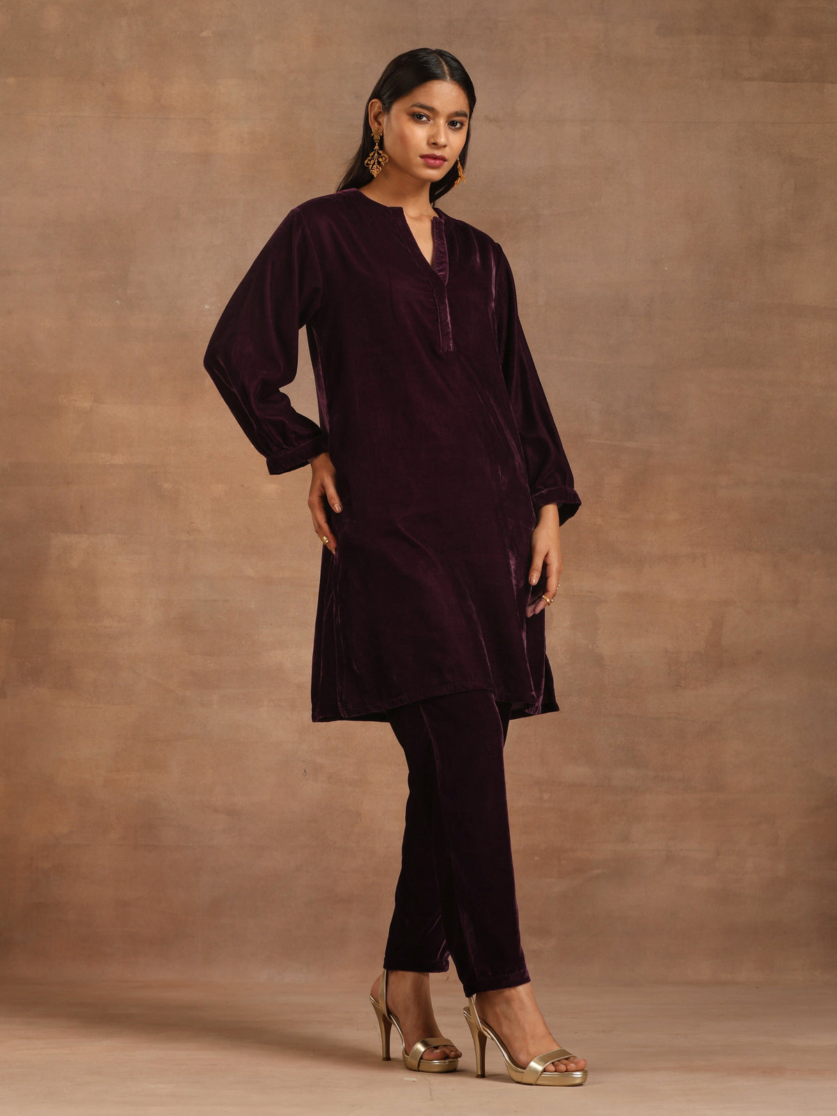 trueBrowns Wine Velvet Solid Co-ord Set | Grocsy