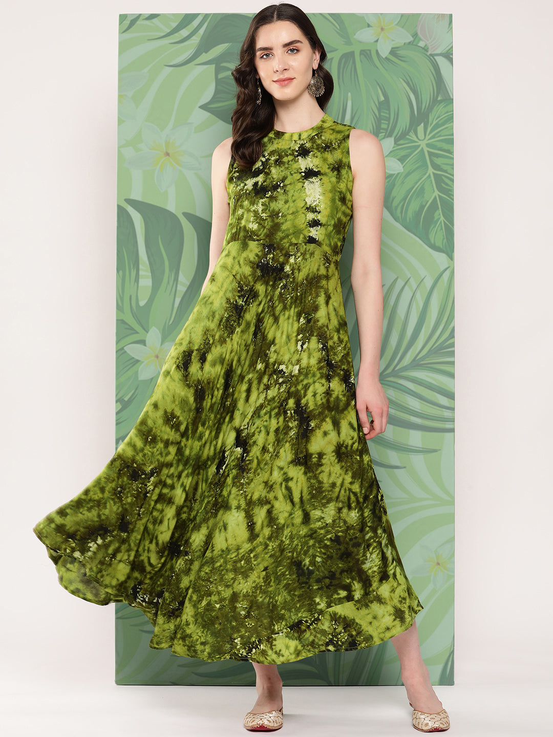 InWeave Women's Green Tie And Die Dress | Grocsy