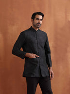 trueBrowns Men's Black Chanderi Long Jacket | Grocsy