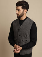 Even Apparels Men's Grey Woolen Waistcoat With Patch Pocket | Grocsy