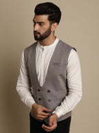 Even Apparels Men's Grey Double Breast Waistcoat | Grocsy