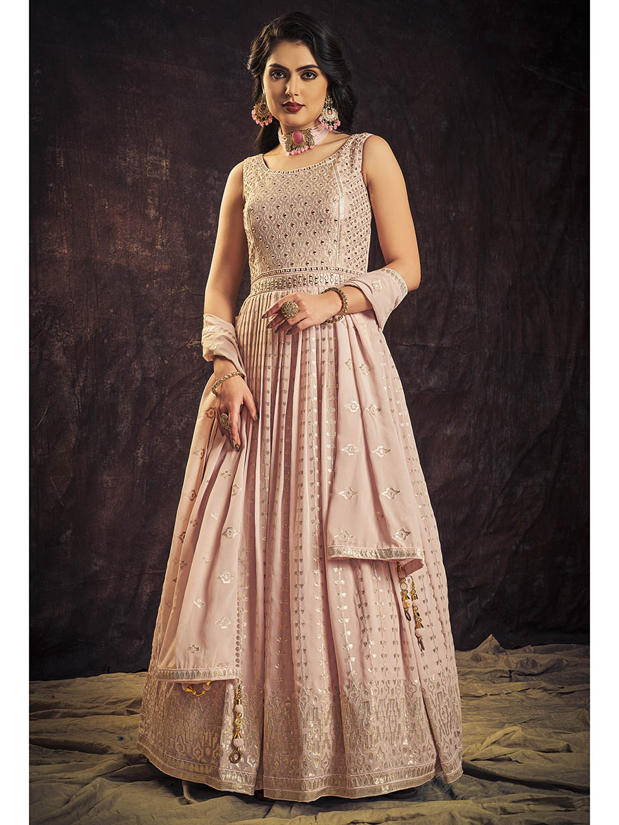 Myra Baby Pink Real Georgette Designer Gown Style Suit | Grocsy