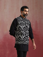 trueBrowns Men's Black Ikat Print Cotton Reversible Nehru Jacket | Grocsy