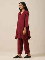 trueBrowns Ruby Wine Slub Textured Collar Co-Ord Set | Grocsy