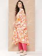 Ahalyaa Women Floral Printed Flared Sleeves Gotta Patti Crepe Kaftan Kurta | Grocsy