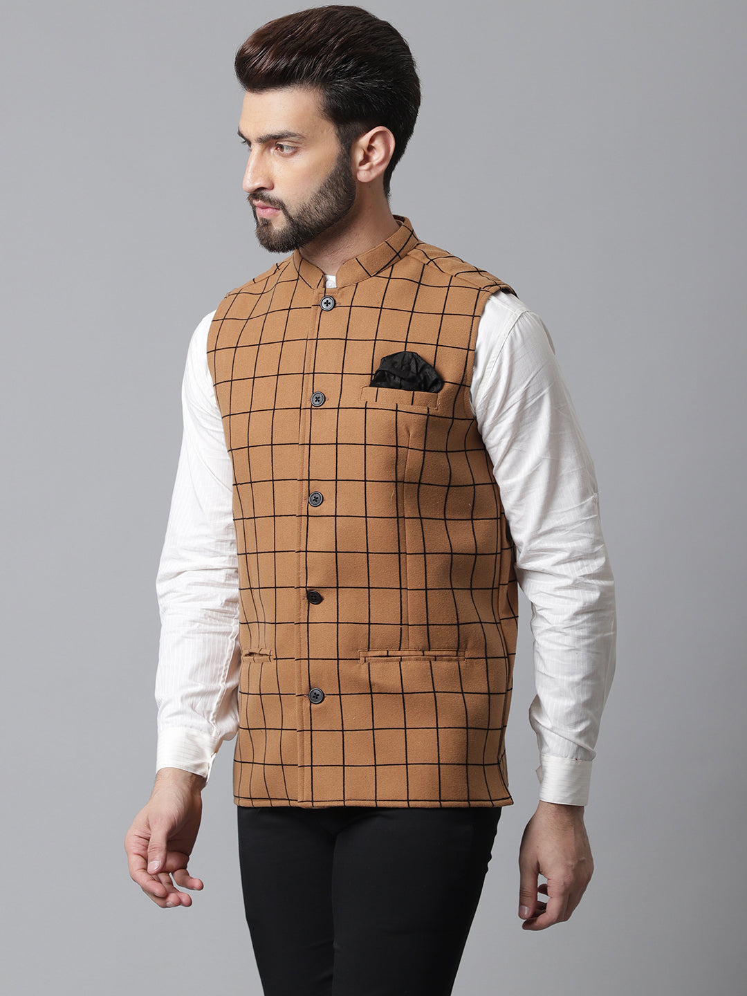 Even Apparels Men's Beige Nehru Jacket With Welt Pockets | Grocsy