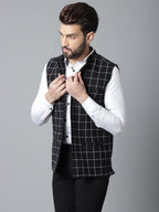 Even Apparels Men's Black Nehru Jacket With Welt Pockets | Grocsy
