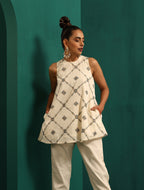 trueBrowns Ivory Rhombus Cotton Sleeveless Co-Ord Set | Grocsy