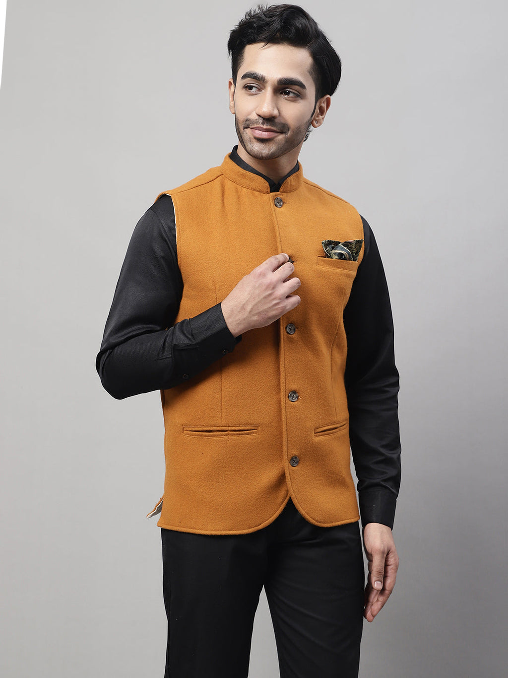 Even Apparels Men's Orange Pure Wool Nehru Jacket | Grocsy