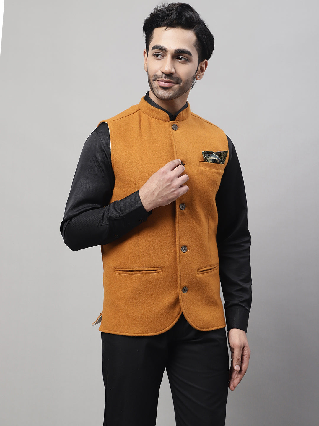 Even Apparels Men's Orange Pure Wool Nehru Jacket | Grocsy