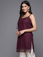 Ahalyaa Geometric Printed Net Tunic With Lace Inserts | Grocsy