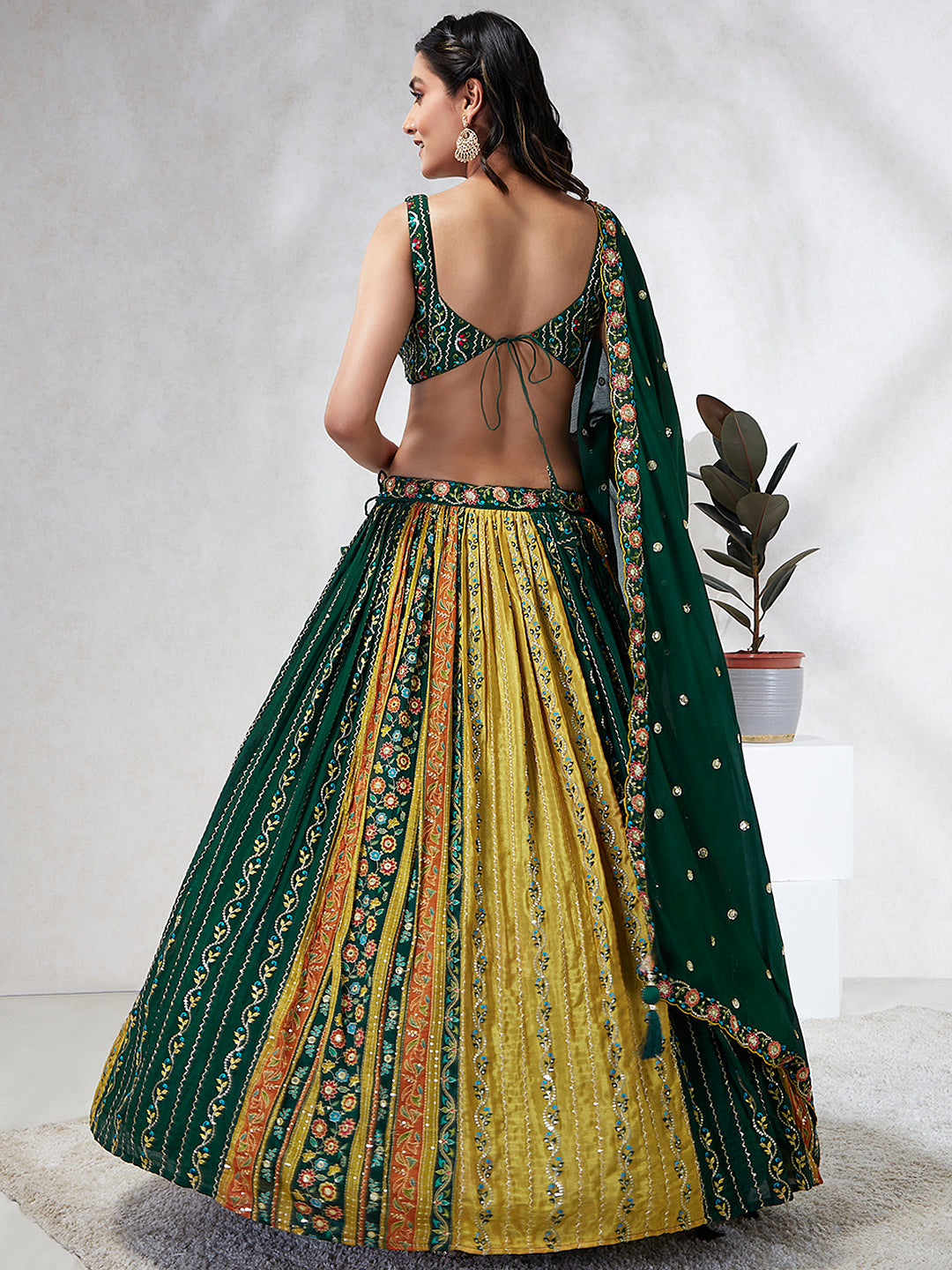 House of Panchhi Navy Blue Pure Georgette Sequins And Thread Embroidery Lehenga Choli & Dupatta | Grocsy