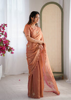 Evanik Designer Heavy Fendy Satin With Beads Embroidered Work Saree With Unstitched Blouse | Grocsy