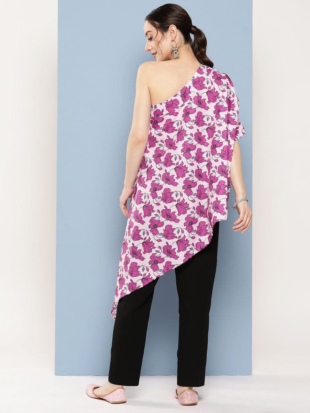 InWeave Women's Pink Fuchsia Japanese Art Oneshoulder Top | Grocsy